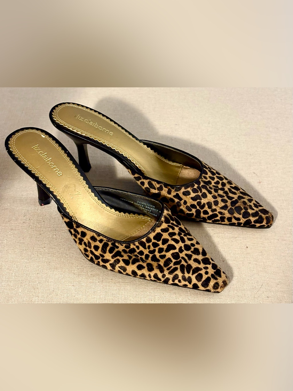 Liz Claiborne Leopard Print Calf Hair Mule Heels 6.5m